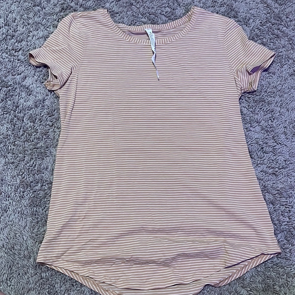 pink and white striped lululemon tee